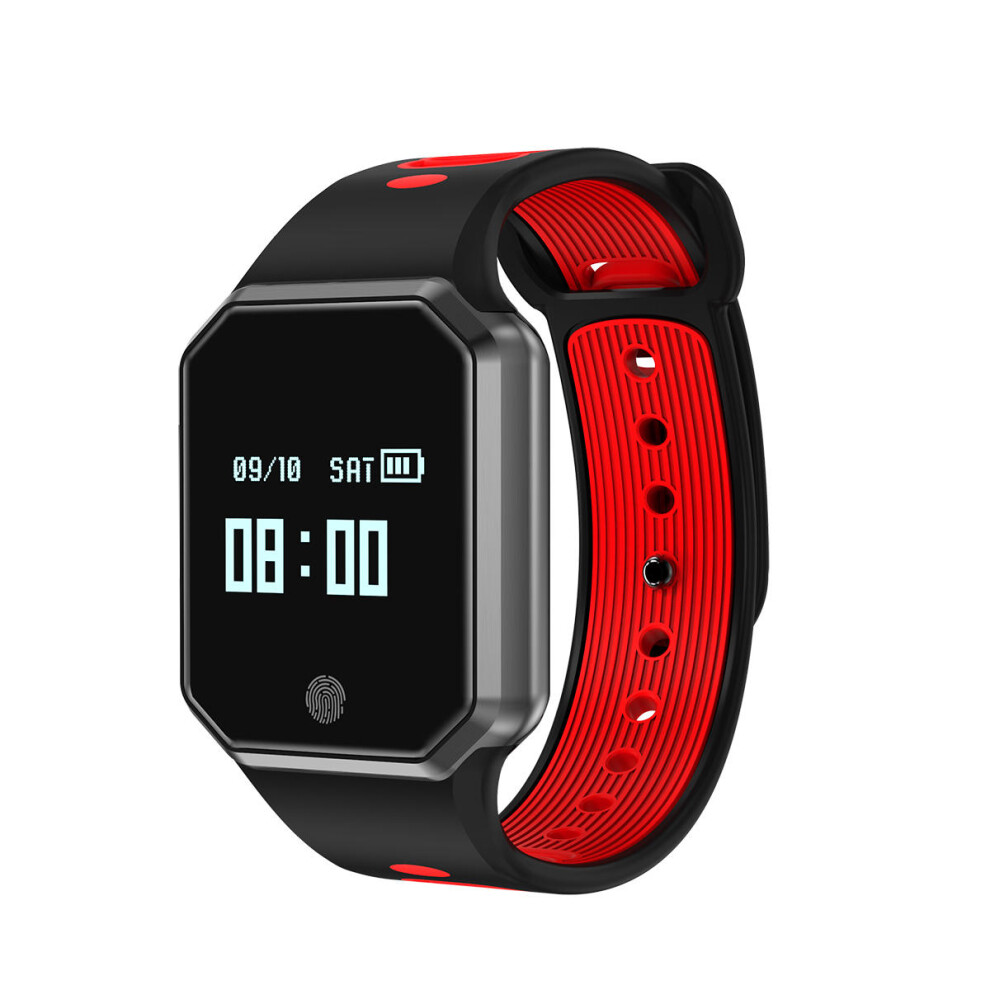 (Red) Heart Rate Blood PressureMonitor Long Standby Fitness Tracker Smart Watch