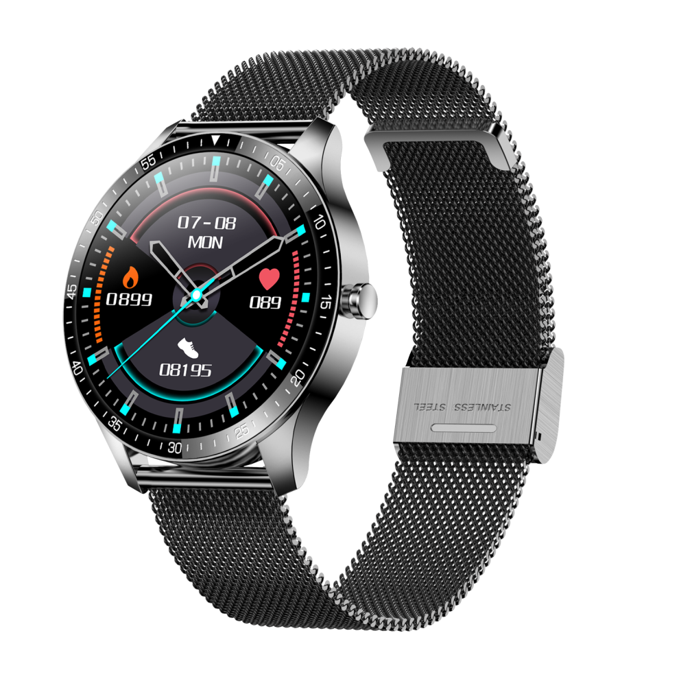 (-Steel) Bluetooth 5.0 Full Touch Hd Screen Heart Rate Blood Pressure Monitor 30 Days Standby Multiple Watch Face Ip68 Waterproof Ultra-Thin Smar Black 9495687798776