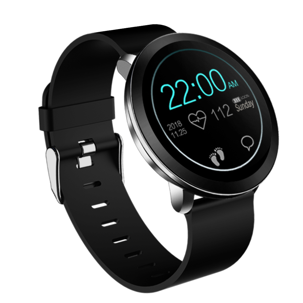 (Black) Ultra-thin Explosion-proof Screen IP68 Waterproof Blood Pressure 8 Sports Mode Smart Watch