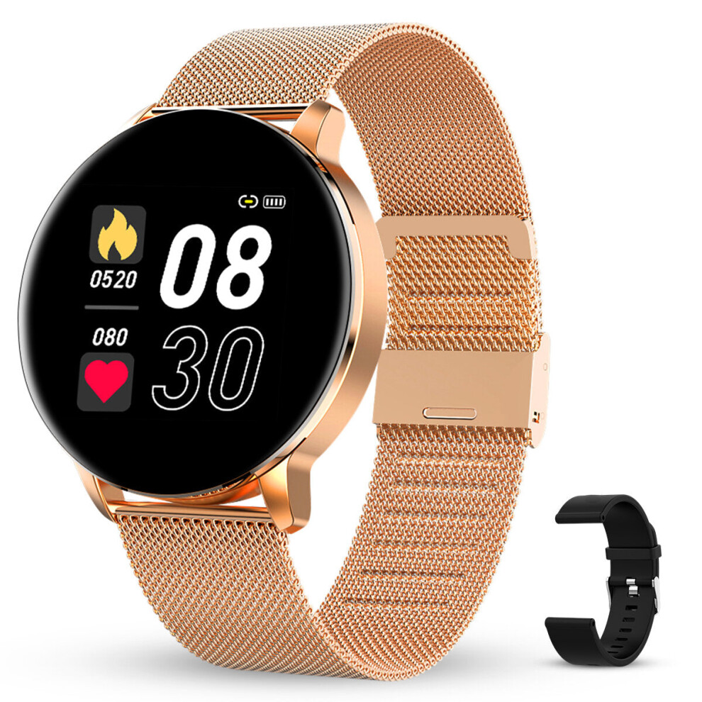 (Gold) 1.3 inch IPS Full Touch Screen Bluetooth 5.0 Heart Rate Blood Pressure SpO2 Monitor Multi-sport Modes Dial Market IP67 Waterproof Smart Watch