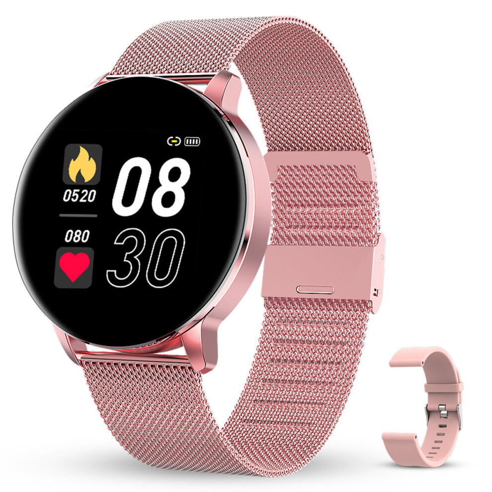 (Pink) 1.3 inch IPS Full Touch Screen Bluetooth 5.0 Heart Rate Blood Pressure SpO2 Monitor Multi-sport Modes Dial Market IP67 Waterproof Smart Watch