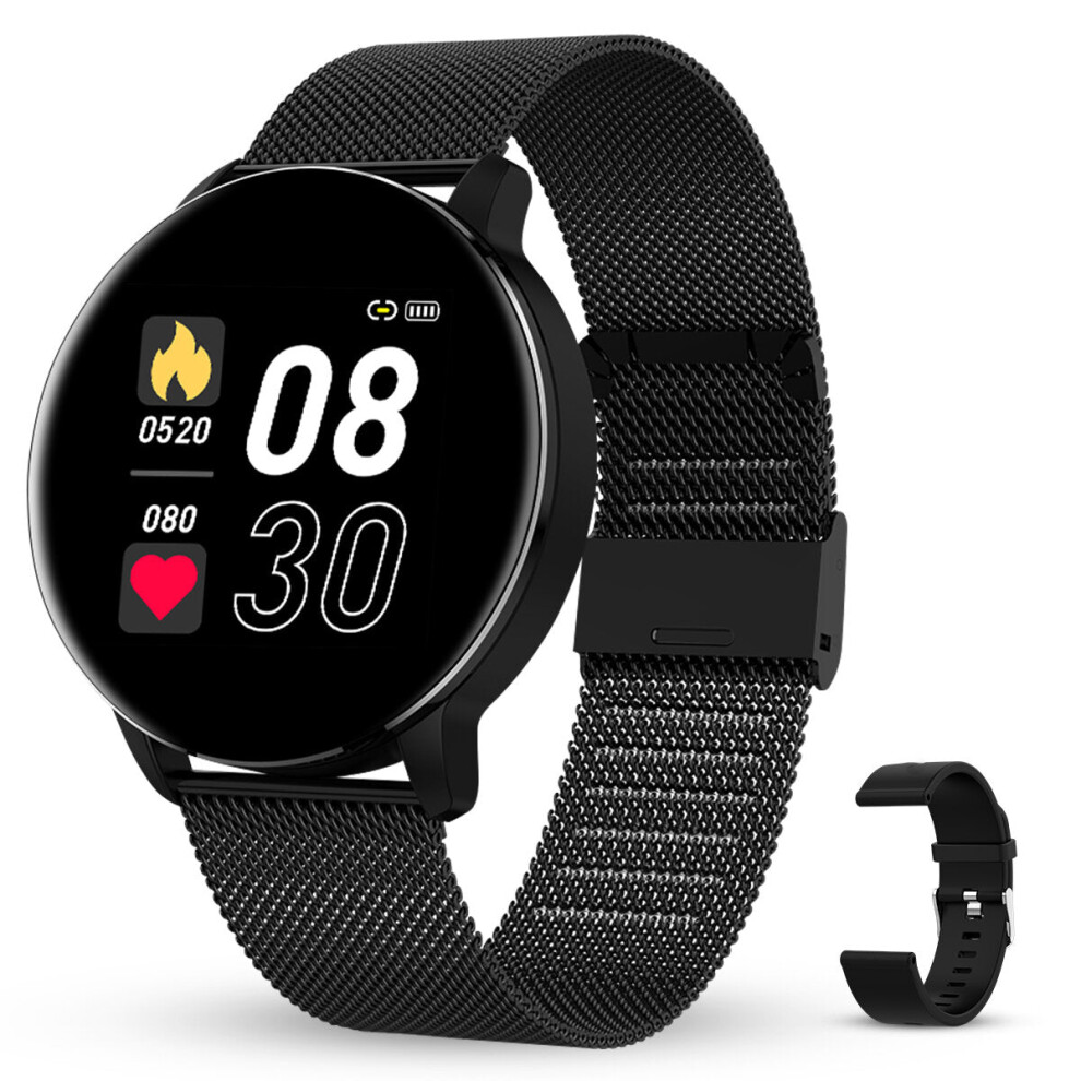 (Black) 1.3 inch IPS Full Touch Screen Bluetooth 5.0 Heart Rate Blood Pressure SpO2 Monitor Multi-sport Modes Dial Market IP67 Waterproof Smart Watch