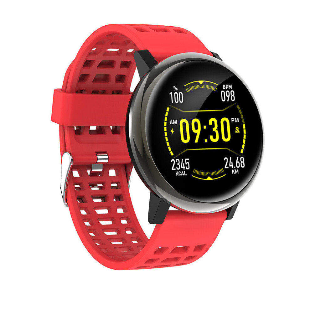 (Red) 24h Heart Rate Blood Pressure O2 Monitor 1.3inch IPS Full-touch Screen Bluetooth Music Weather Push Smart Watch