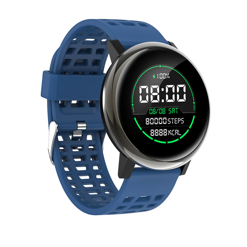 (Blue) 24h Heart Rate Blood Pressure O2 Monitor 1.3inch IPS Full-touch Screen Bluetooth Music Weather Push Smart Watch