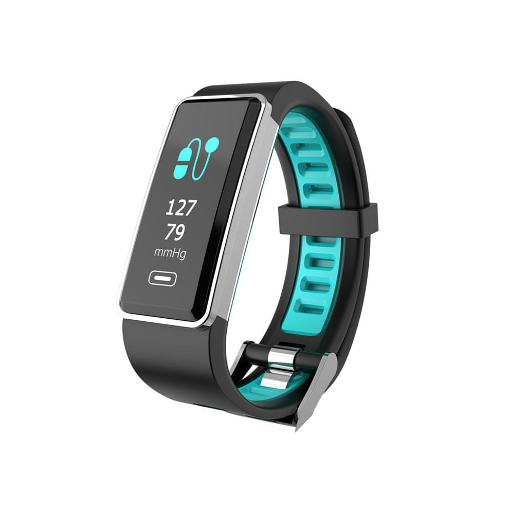 (Cyan) Real-time Blood Pressure HR Monitor Multi-Sport Fitness Tracker Long Standby Smart Watch Band