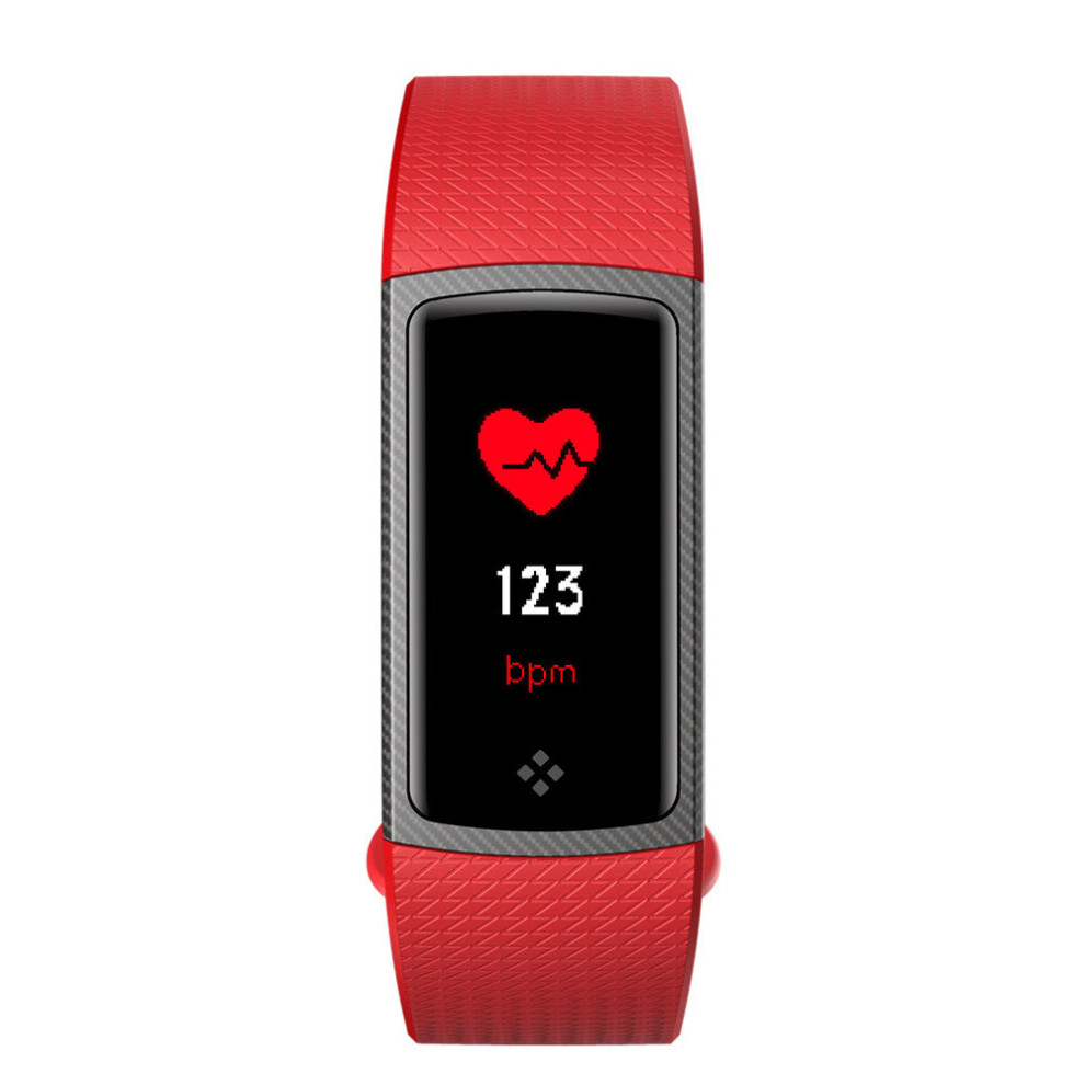 (Red) 0.96 inch OLED Color Screen Blood Pressure Oxygen Heart Rate Monitor Sport Smart Watch