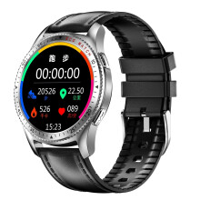 (Sliver-Leather + TPU) 1.28 inch Full-Touch Screen ECG+PPG Heart Rate Blood Pressure Oxygen Respiratory Rate Monitor BT Call IP67 Waterproof 250mAh Smart Watch