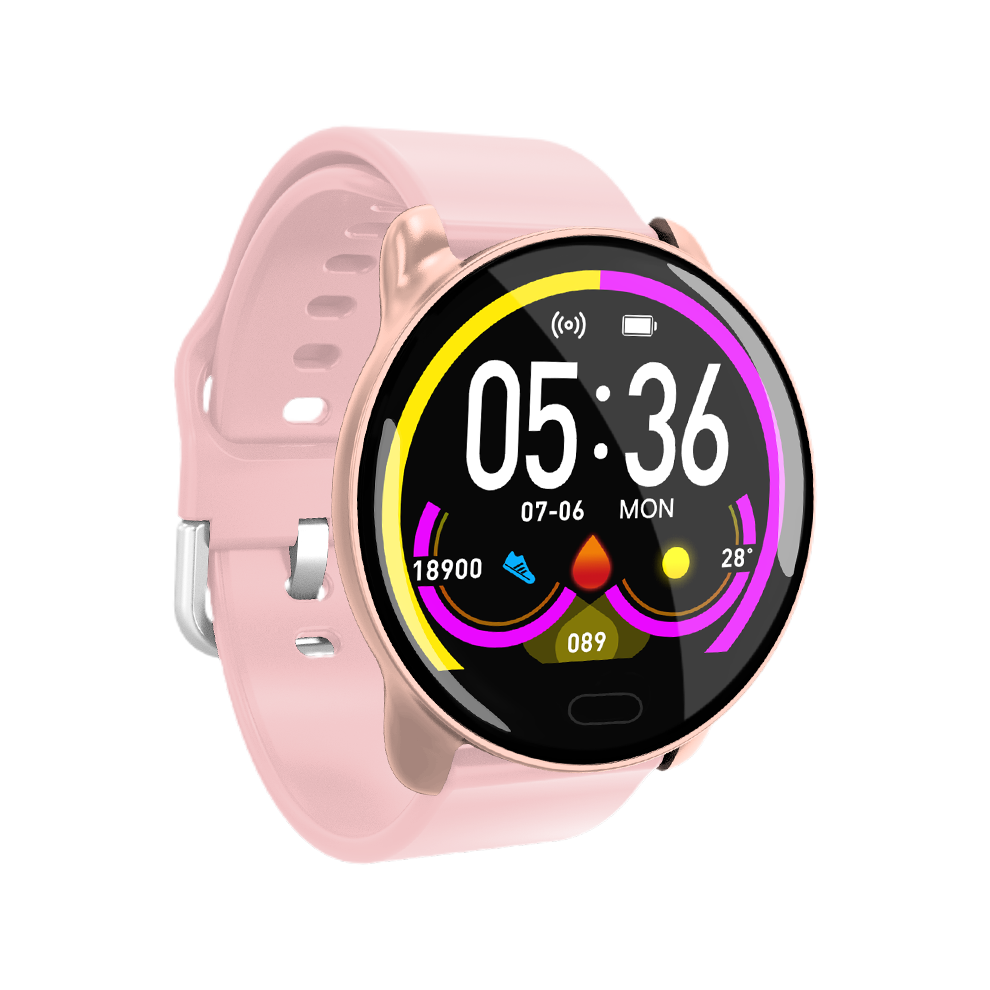 (Pink-Silicon) All-day Blood Pressure O2 Monitor Motion Tracking Music Brightness Control Fashion Smart Watch