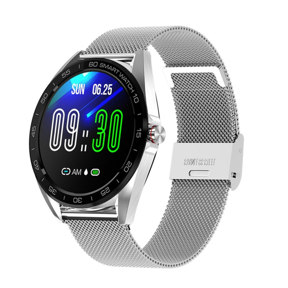 (Silver-Stainless Steel) Full Touch Color Screen Smart Watch Multi Function Business Style HR and Blood Pressure Monitor Wristband