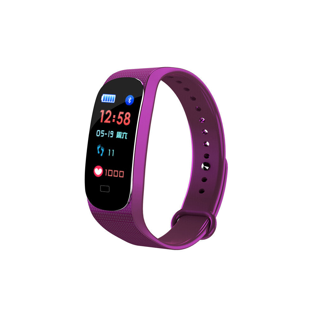 (Purple) Colorful Smart Bracelet HR Blood Pressure Monitor 0.96 TFT Color Display Watch for Android IOS