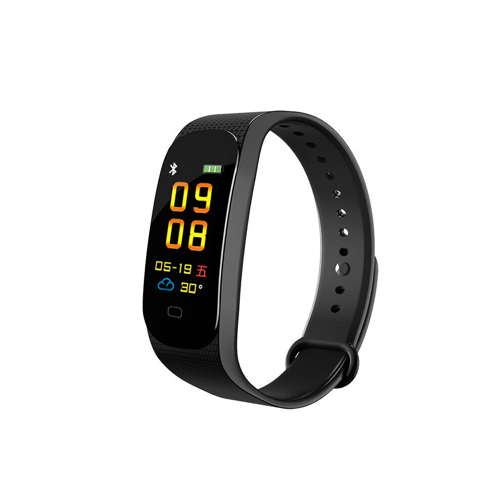 (Black) Colorful Smart Bracelet HR Blood Pressure Monitor 0.96 TFT Color Display Watch for Android IOS