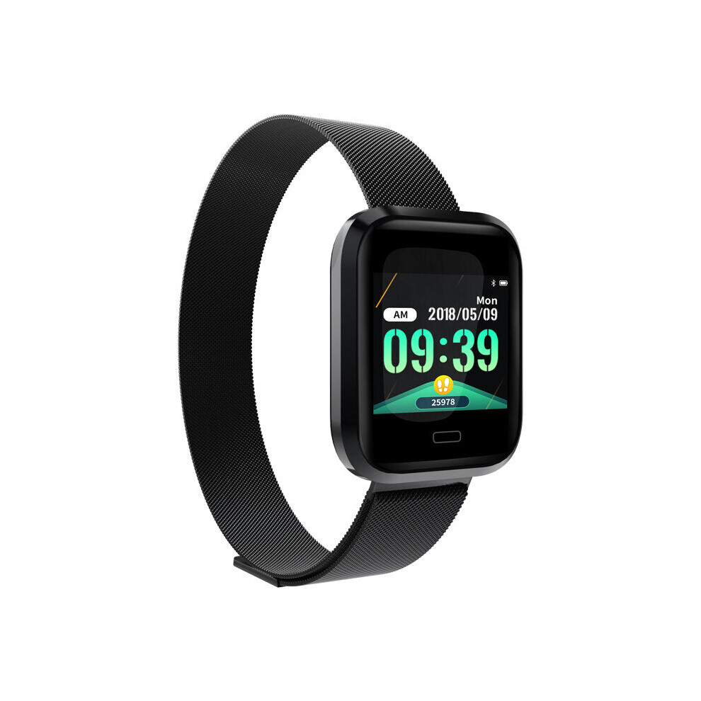 (Black) Strap Metal Case Blood Pressure Oxygen Message Call View Sport Mode Smart Watch