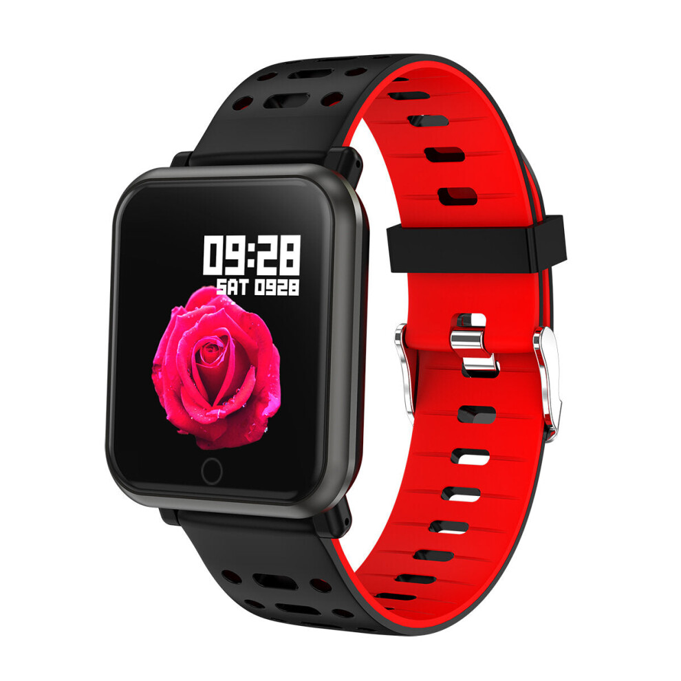 (Red) HD Display Color Screen Wristband Blood Pressure and Oxygen Monitor Bright Adjust Smart Watch