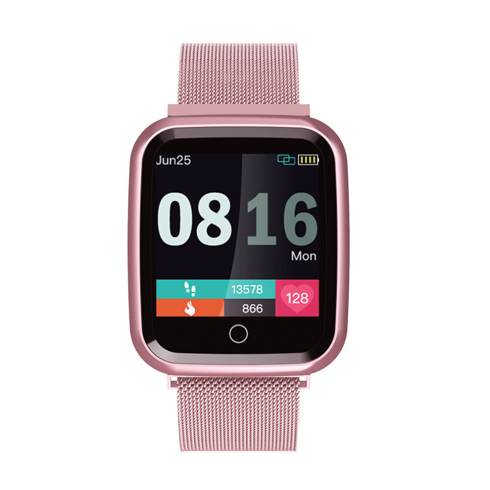 (Pink) IP68 Waterproof 24h Heart Rate Monitor 1.3inch IPS HD Screen Full Steel Smart Watch