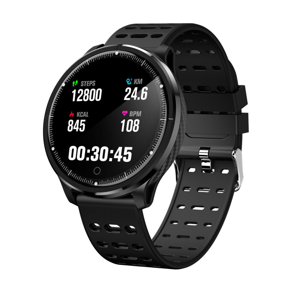 (Black) 2.5D Mirror IP68 Blood Pressure Oxygen 8 Sport Modes Bluetooth Music Weather Smart Watch