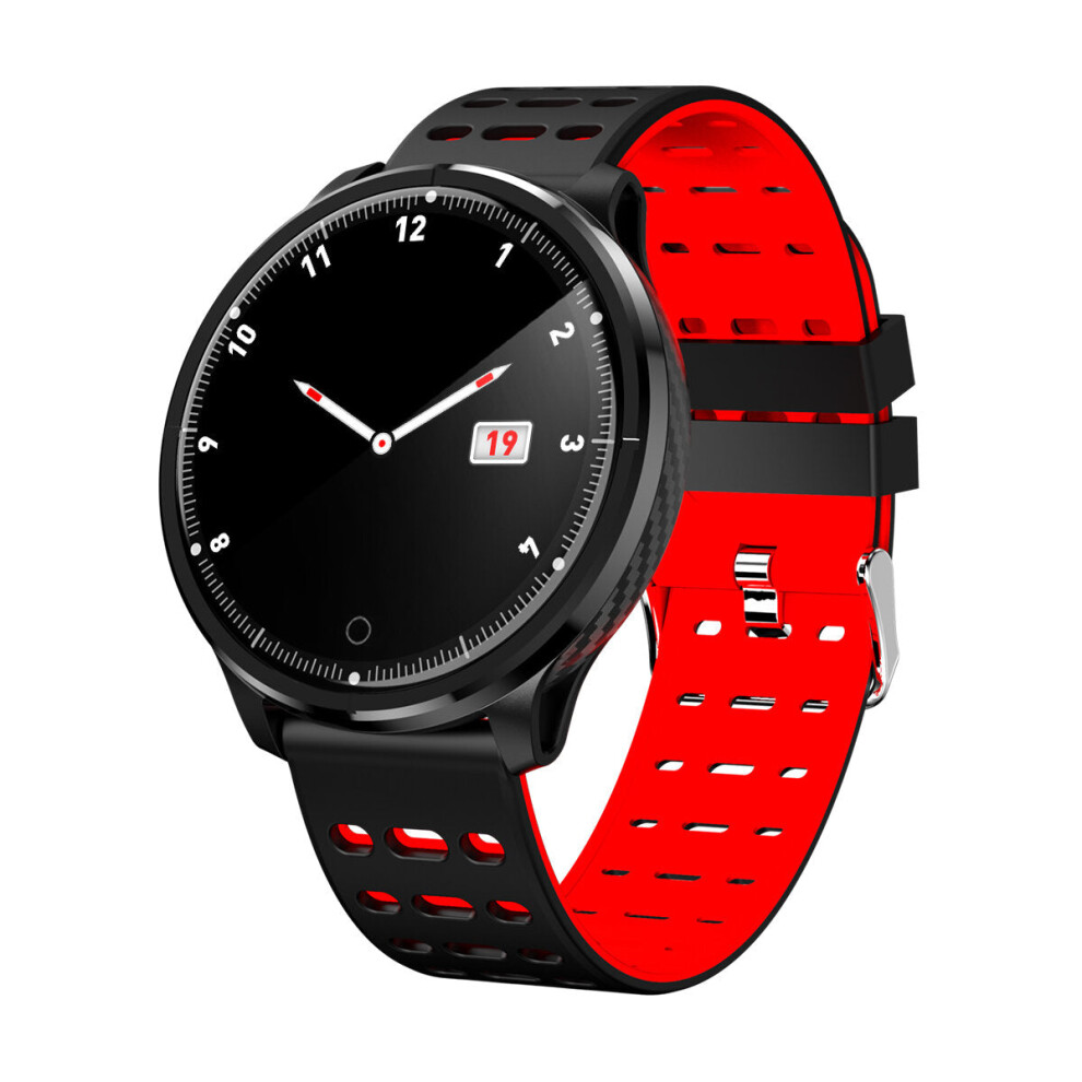 (Red) 2.5D Mirror IP68 Blood Pressure Oxygen 8 Sport Modes Bluetooth Music Weather Smart Watch