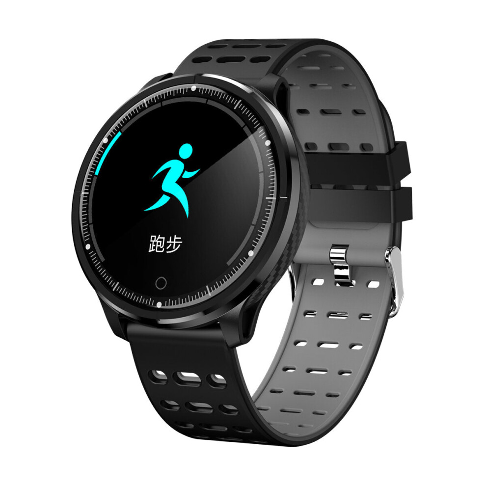 (Grey) 2.5D Mirror IP68 Blood Pressure Oxygen 8 Sport Modes Bluetooth Music Weather Smart Watch