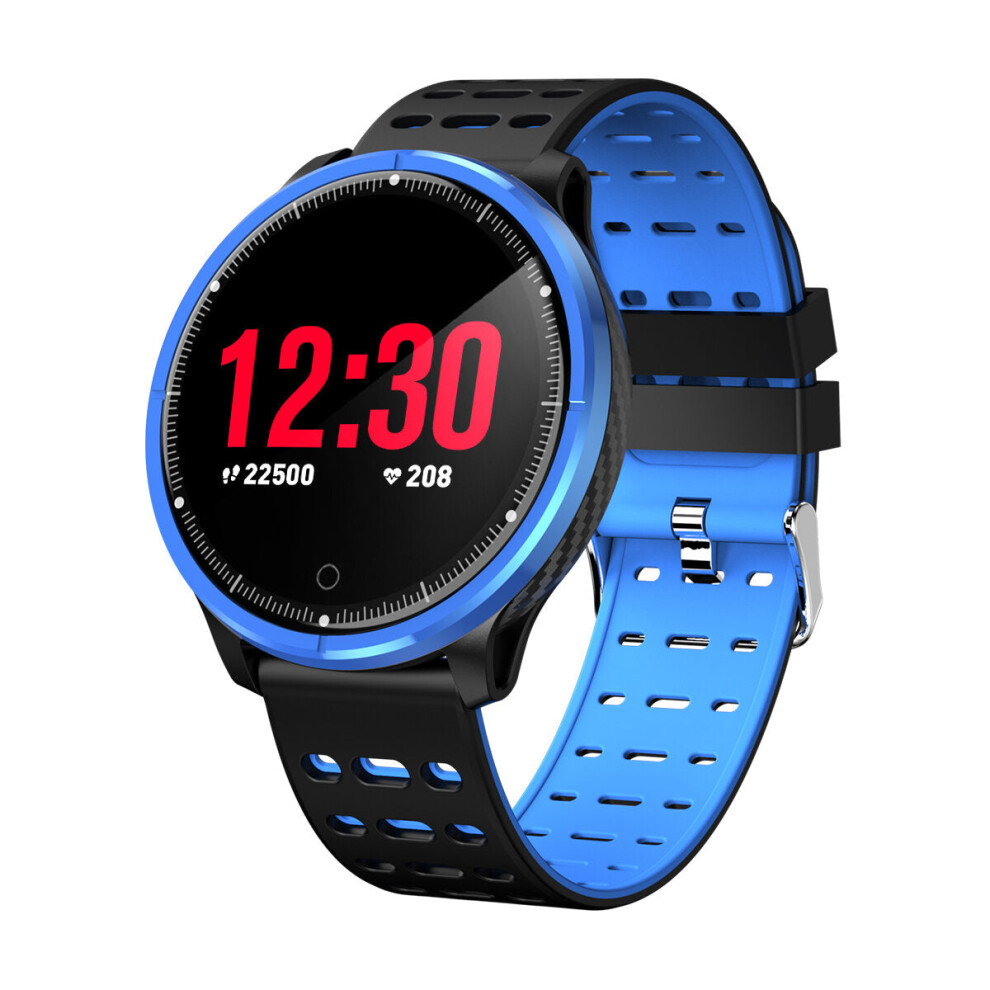 (Blue) 2.5D Mirror IP68 Blood Pressure Oxygen 8 Sport Modes Bluetooth Music Weather Smart Watch