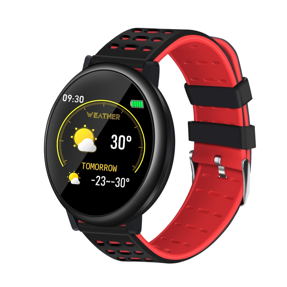 (Red) 2.5D Full Touch Screen Continuous Heart Rate Remote Camera Weather Forecast 20Days Standby Smart Watch