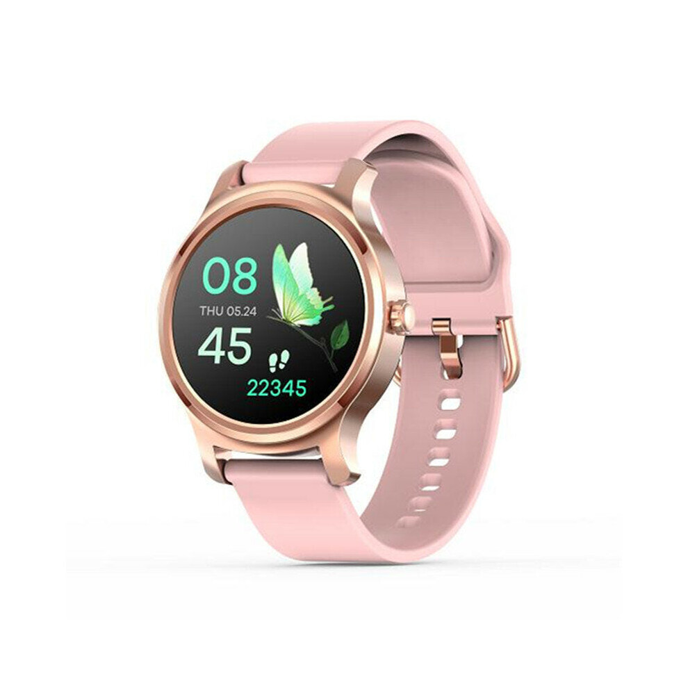 (Pink-Silicone) Full Round Touch Custom Dial Bluetooth Call Blood Pressure Voice Assistant Music Player Smart Watch