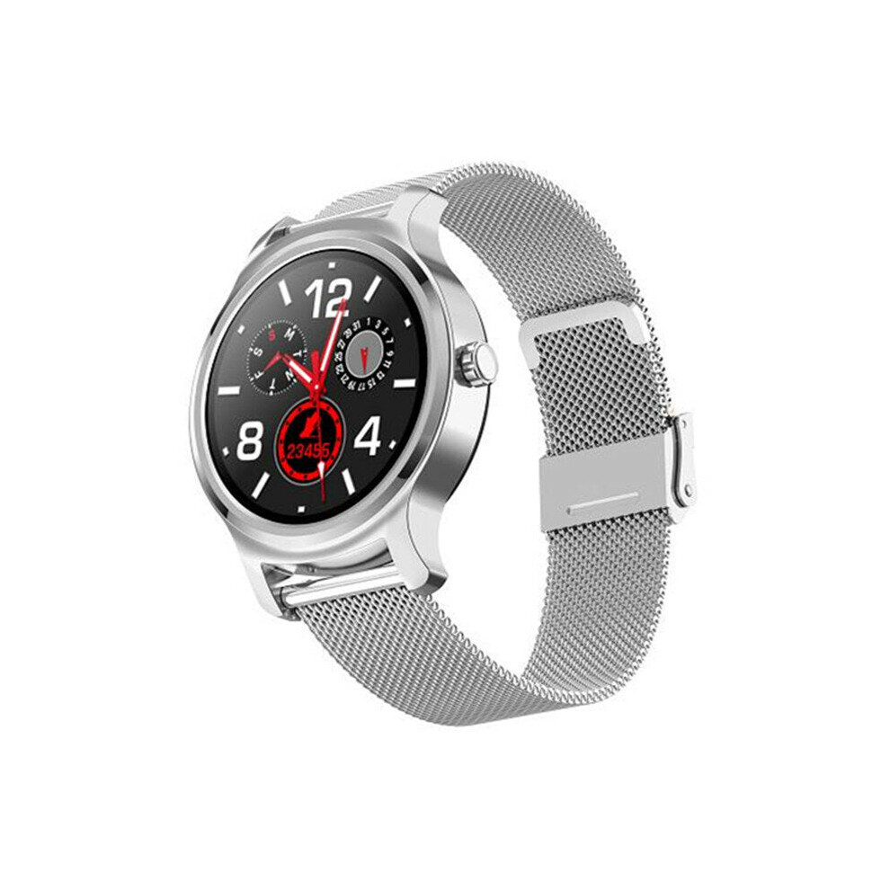 (Silver-Stainless steel) Full Round Touch Custom Dial Bluetooth Call Blood Pressure Voice Assistant Music Player Smart Watch