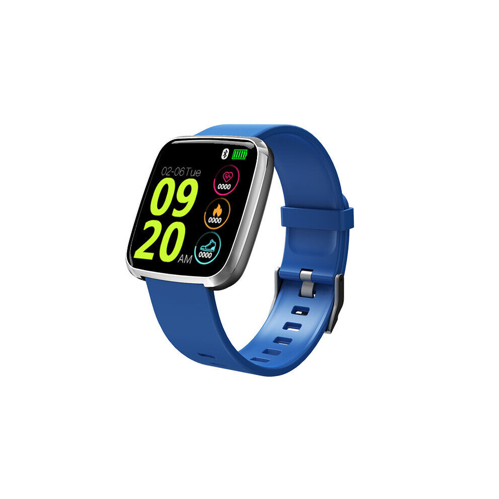 (Blue) 1.3inch Large View Heart Rate Blood Pressure Oxygen Monitor Smart Reminder Smart Watch