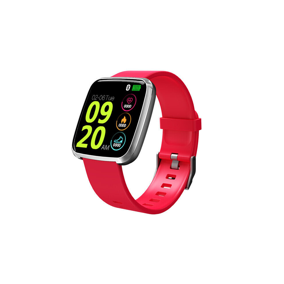 (Red) 1.3inch Large View Heart Rate Blood Pressure Oxygen Monitor Smart Reminder Smart Watch