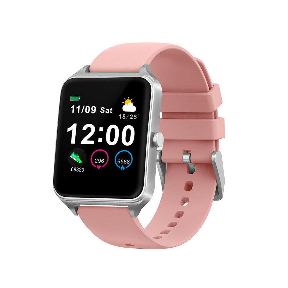 (Pink) 1.4 Inch Big Display Full Touch Wristband Metal Case Blood Pressure Monitor Weather Forecast Smart Watch