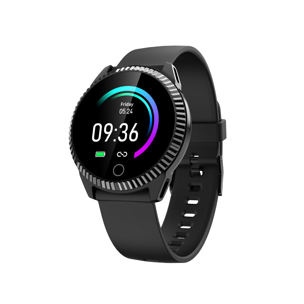 (Black) 1.3Inch Full Touch Screen Hr Blood Pressure Oxygen Monitor Music Control Smart Watch Black 9495687795317