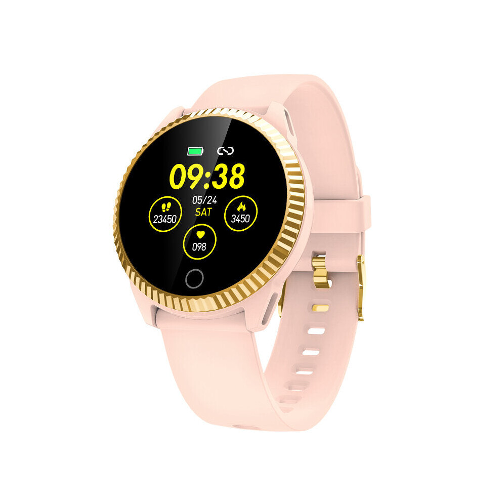 (Pink) 1.3Inch Full Touch Screen Hr Blood Pressure Oxygen Monitor Music Control Smart Watch Pink 9495687795324