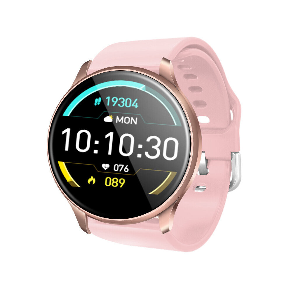 (Pink-Silicone) IPS Full Touch 8 Sports Mode Music Control Weather Blood Oxygen Monitor Smart Watch