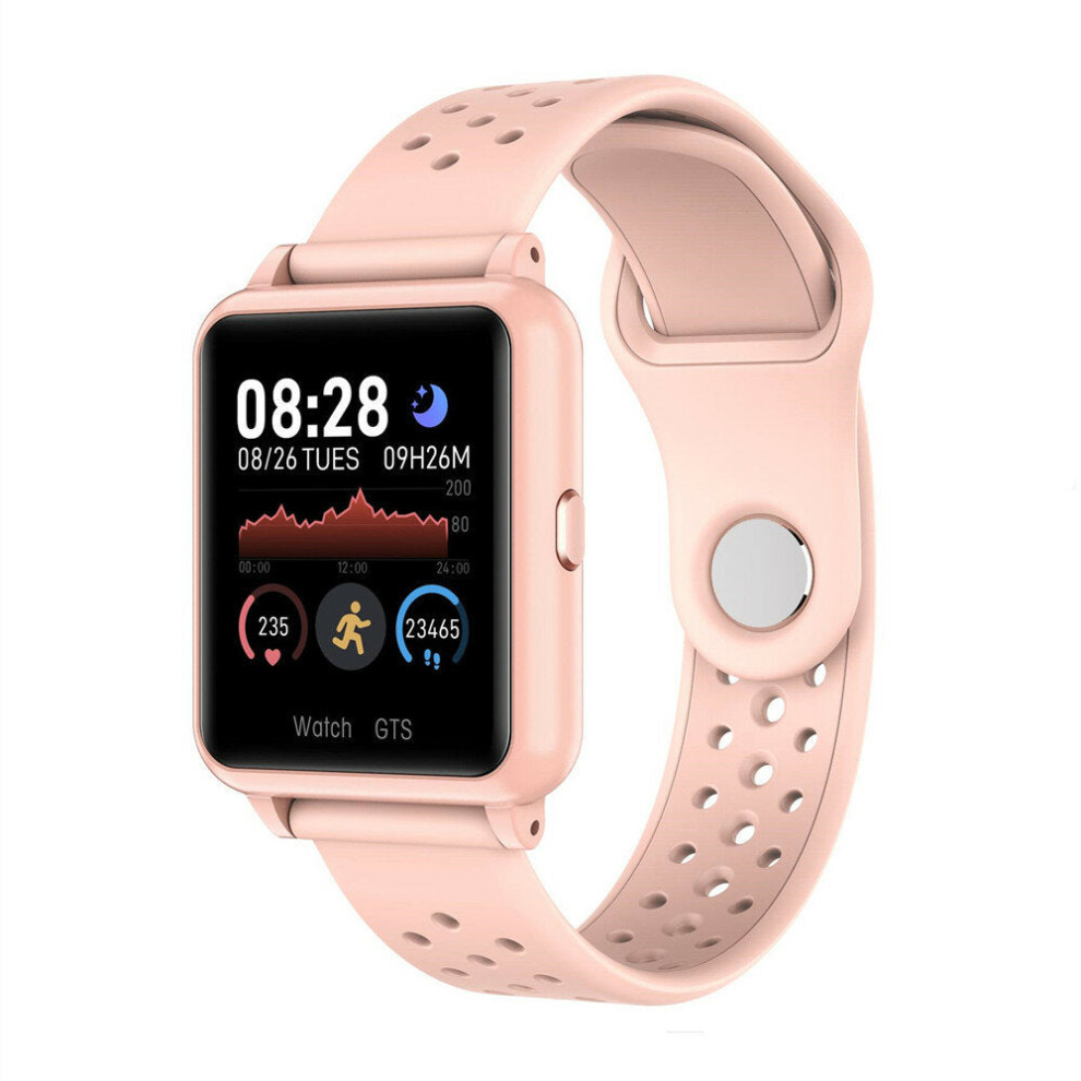 (Pink) Full Touch Screen Heart Rate Blood Pressure Oxygen Monitor Bluetooth Music Smart Watch