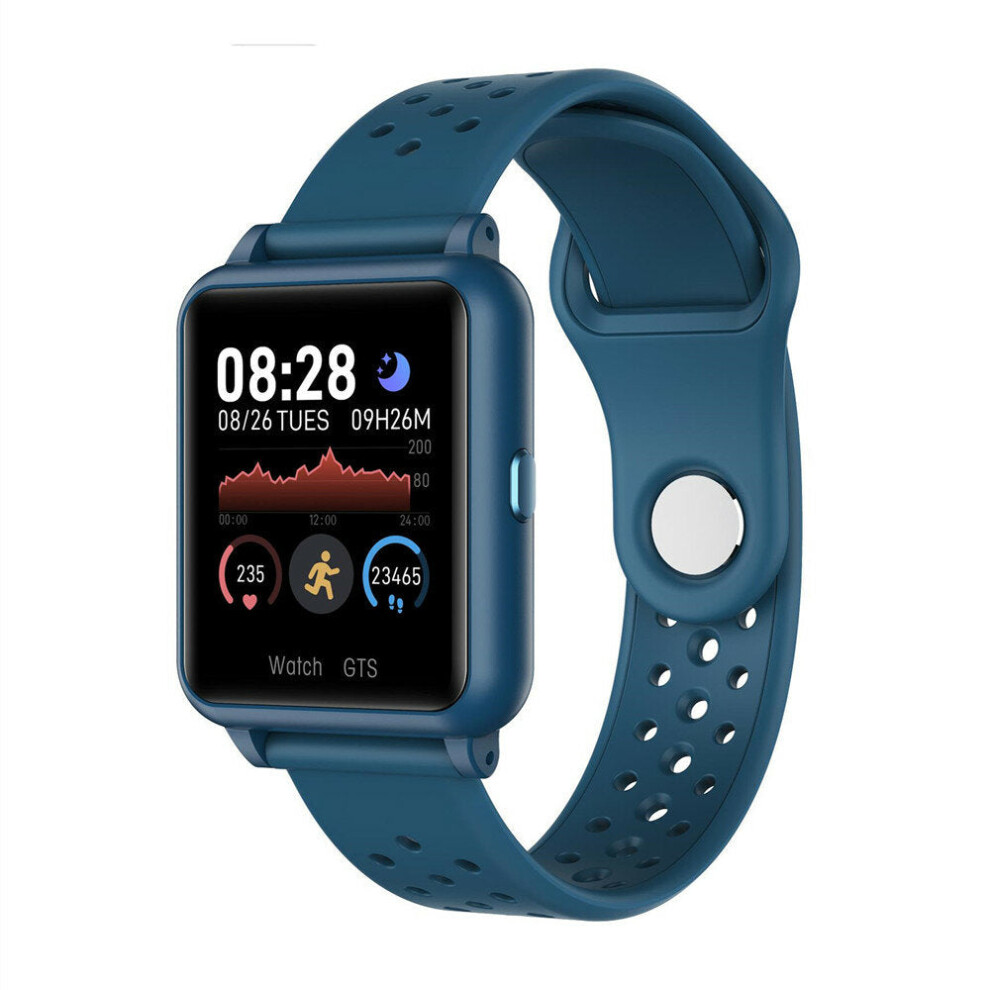 (Blue) Full Touch Screen Heart Rate Blood Pressure Oxygen Monitor Bluetooth Music Smart Watch