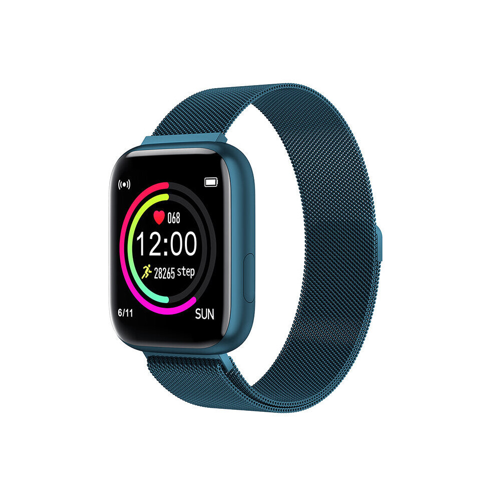 (-Stainless Steel) 1.4Inch Big Full Touch Screen 24H Heart Rate Blood Pressure O2 Monitor Weather Push Smart Watch Blue 9495687795874