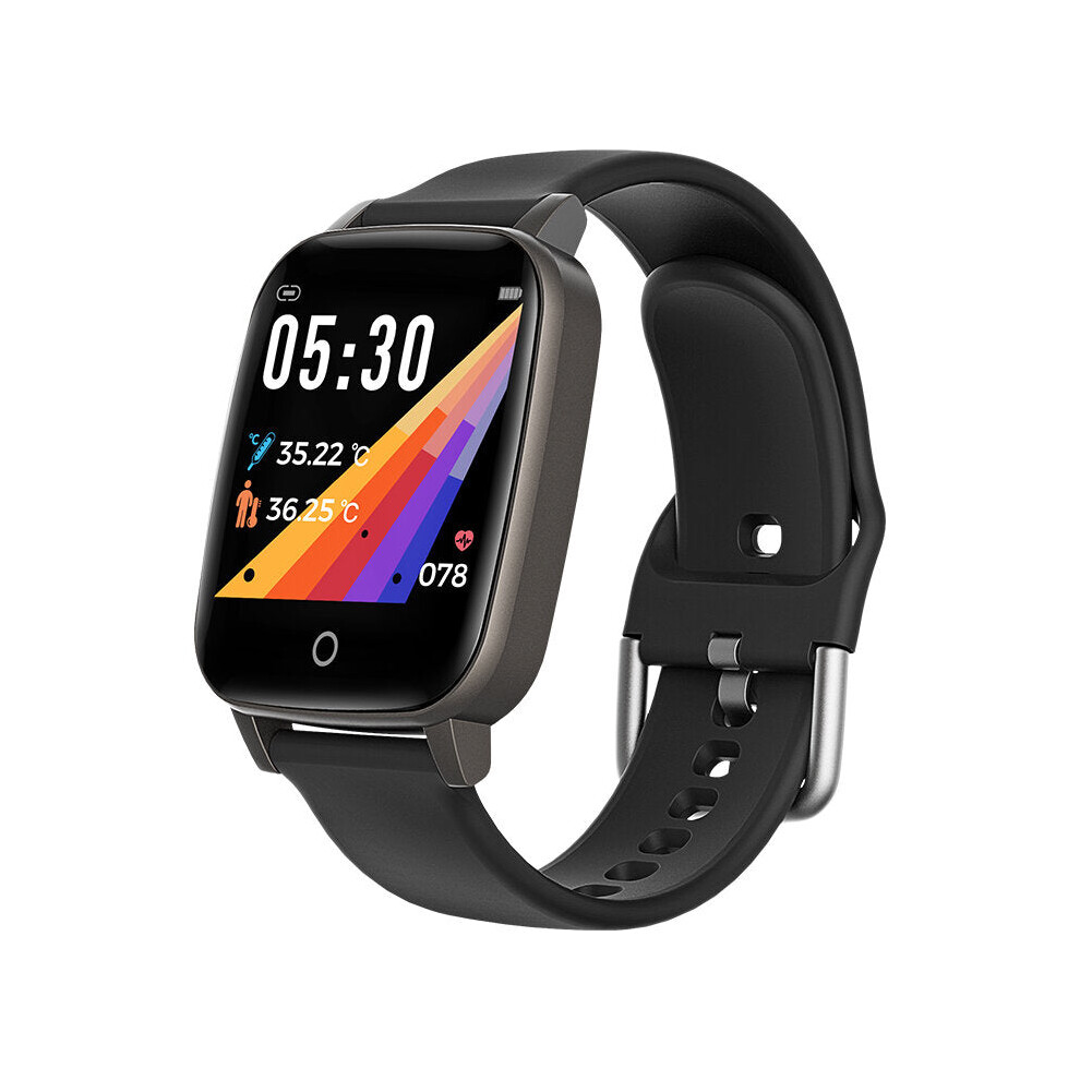 (Black) Bluetooth 5.0 Temperature Measurement Wristband Hyperthermia Alert Fitness Tracker Smart Watch Black 9495687796642