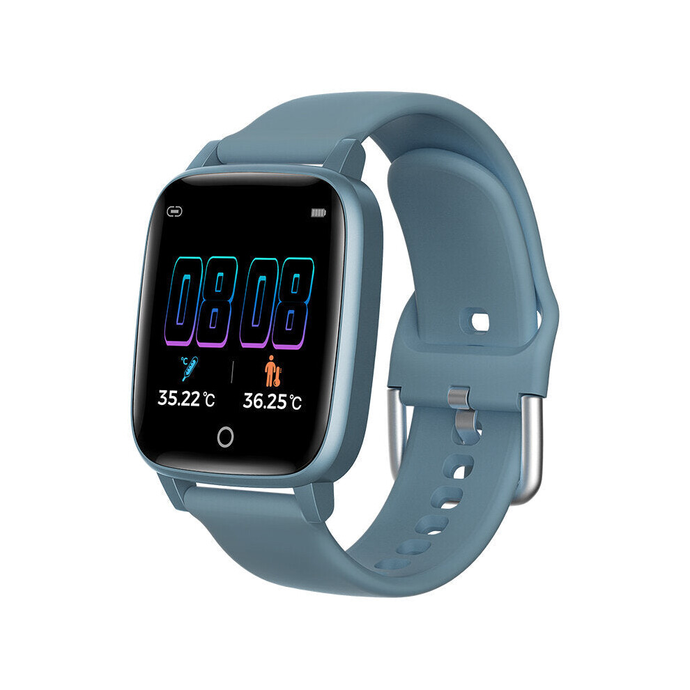 (Blue) Tooth 5.0 Temperature Measurement Wristband Hyperthermia Alert Fitness Tracker Smart Watch Blue 9495687796635
