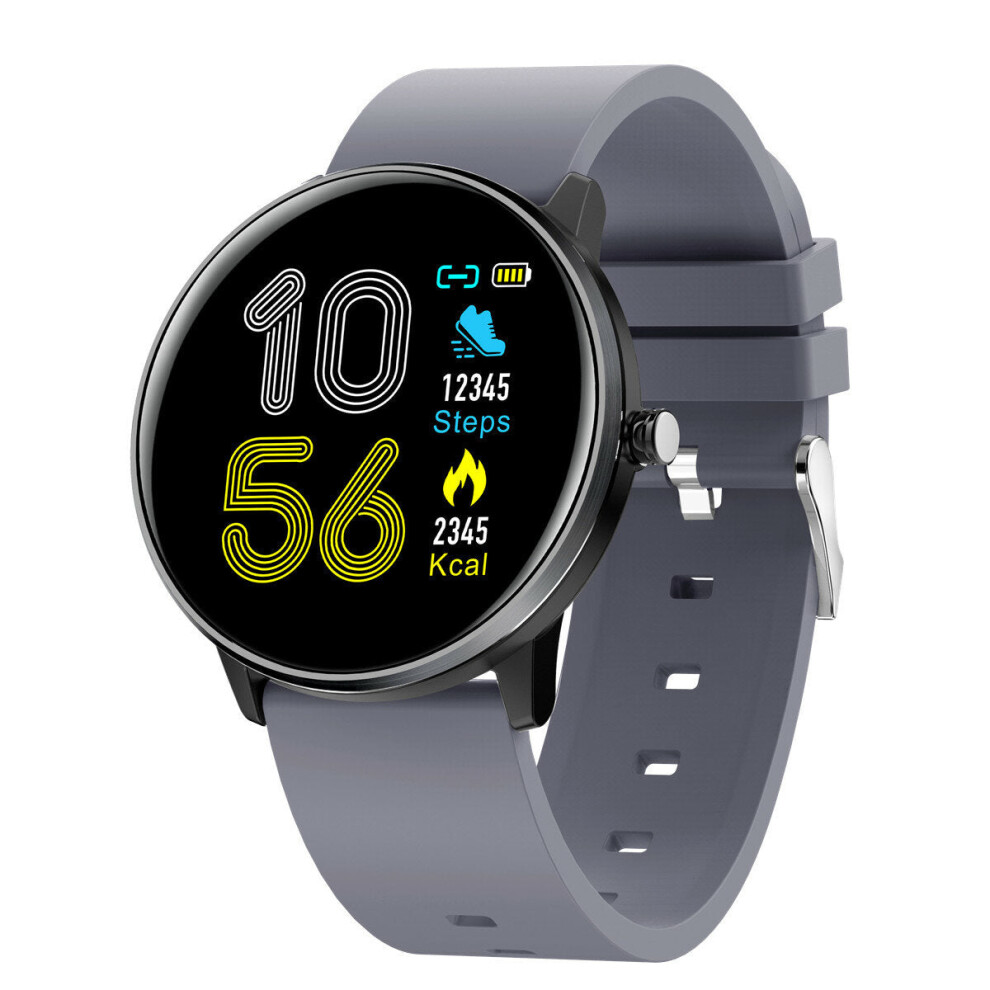 (Grey-Silicone) 2.5D Full Touch Blood Pressure O2 IP68 Deep Waterproof 8 Sports Mode Weather Smart Watch