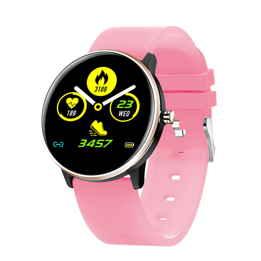 (Pink-Silicone) 2.5D Full Touch Blood Pressure O2 IP68 Deep Waterproof 8 Sports Mode Weather Smart Watch