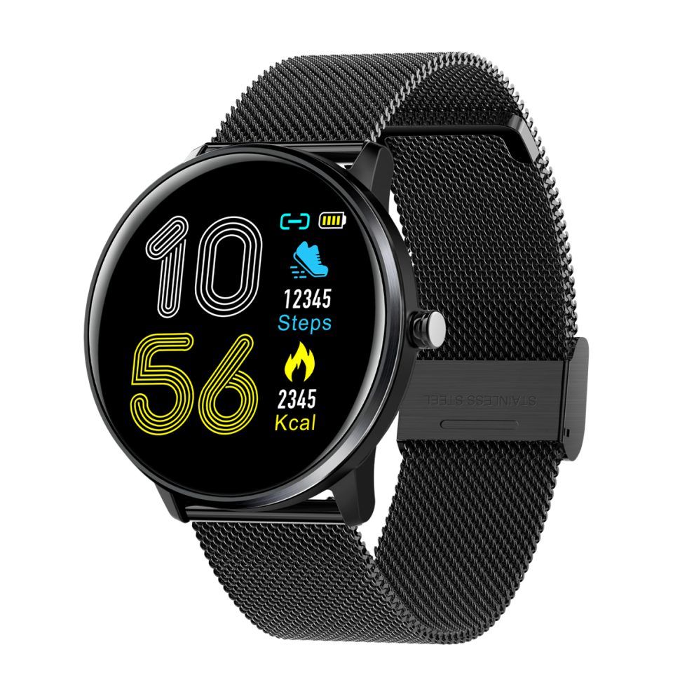 (Black-Stainless Steel) 2.5D Full Touch Blood Pressure O2 IP68 Deep Waterproof 8 Sports Mode Weather Smart Watch