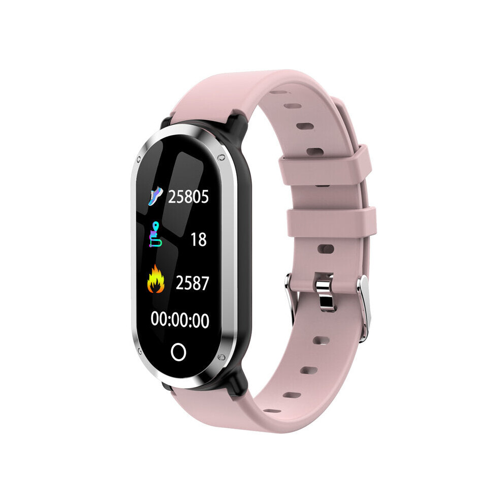 (Silver + Pink) 0.96" TFT Color Screen Waterproof Smart Watch Heart Rate Fitness Exercise Bracelet Mi Band