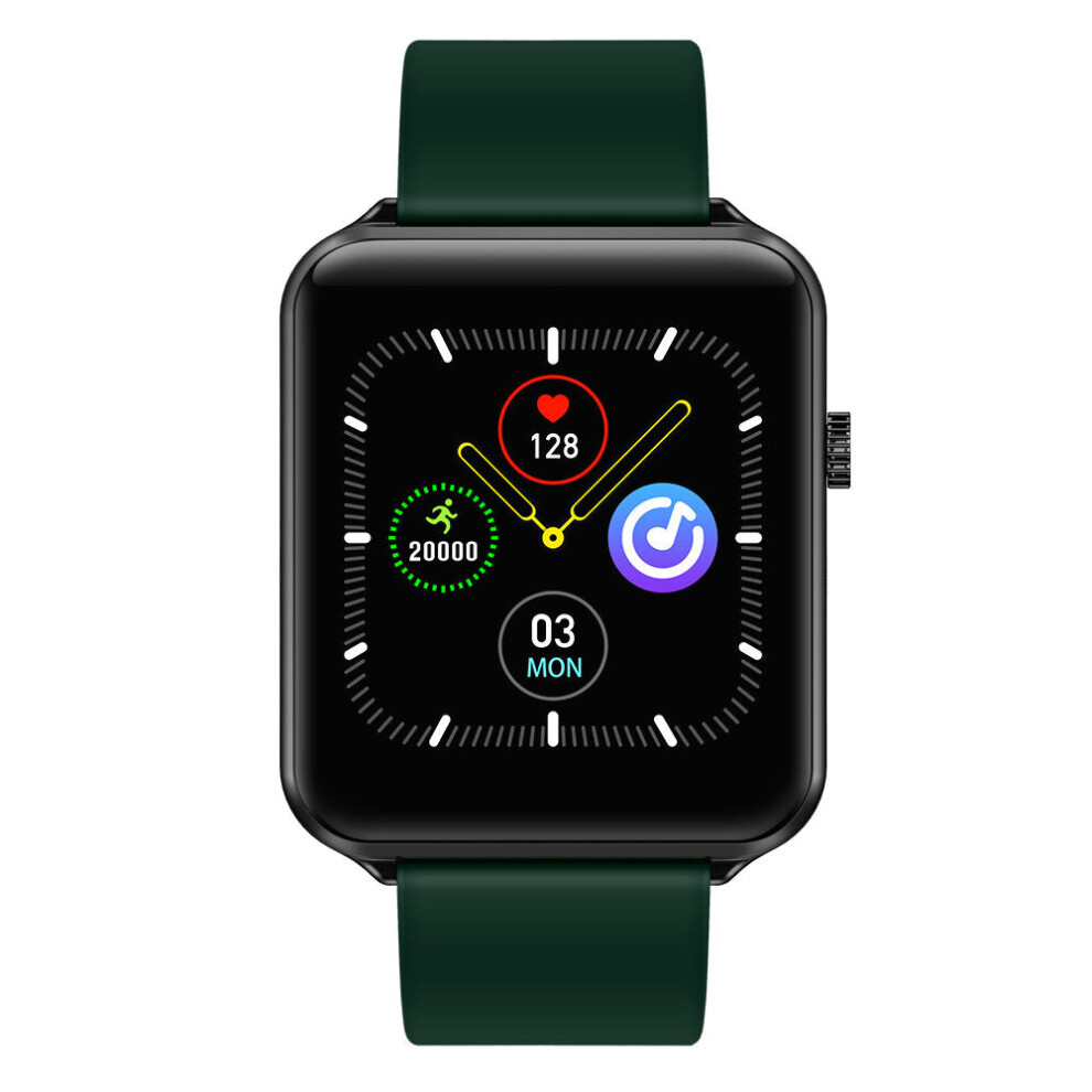 (Green-leather) 1.3' Full Touch Screen Blood Oxygen Heart Rate Monitor Dynamic UI Weather Forecast IP68 Waterproof Smart Watch