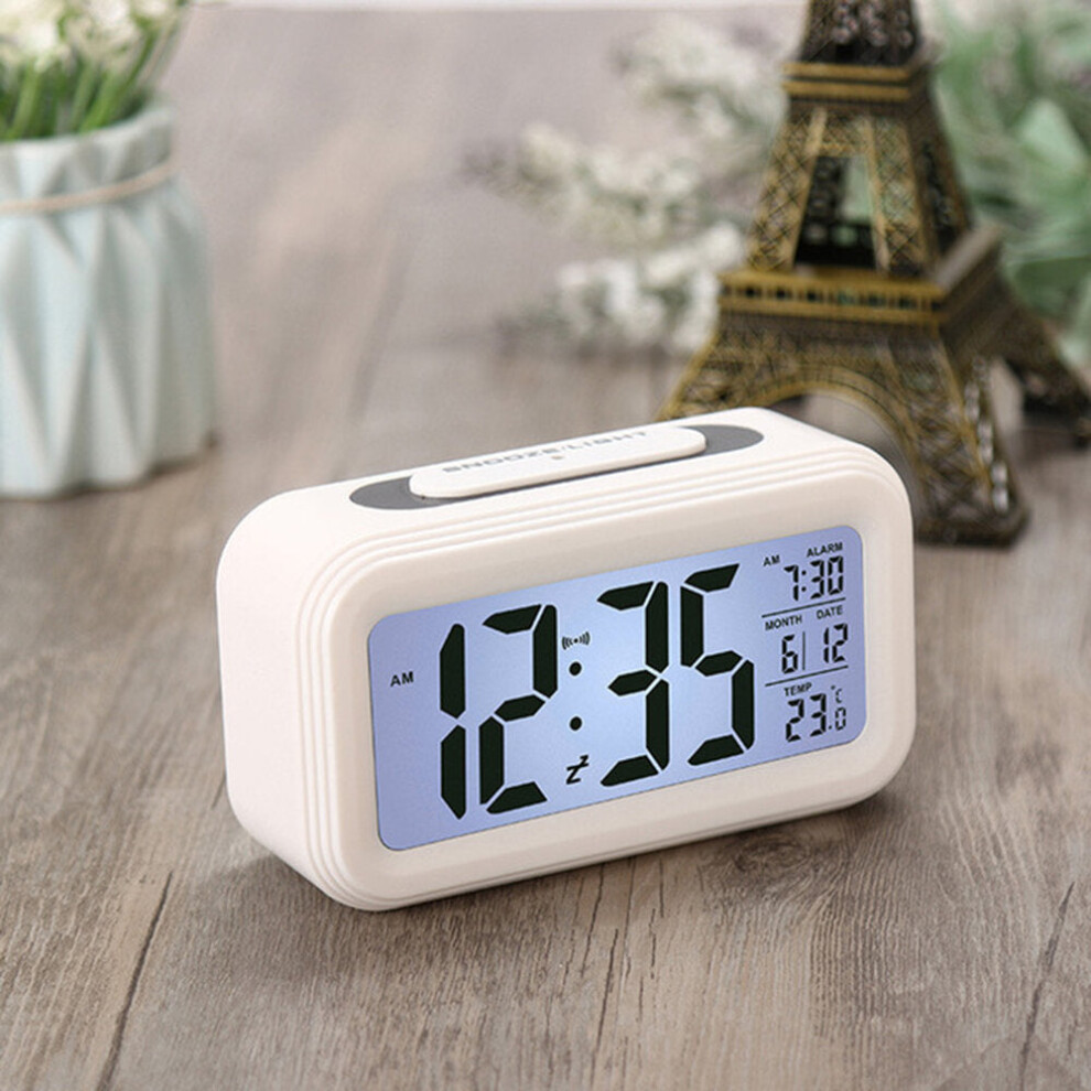 (White) Digital LED Display Alarm Clock Backlight Thermometer with Snooze Function