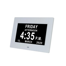 (White) 7Inch LED Digital Photo Frame Large Font Clock Automatically Adjusts Brightness