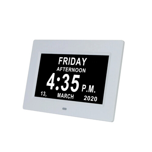 (White) 7Inch LED Digital Photo Frame Large Font Clock Automatically Adjusts Brightness