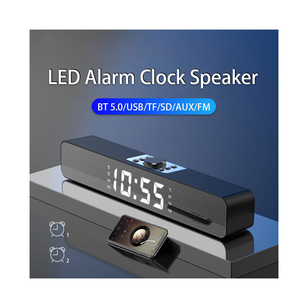 (With Screen) LED Alarm Clock Sound Bar AUX USB Wired Wireless Bluetooth FM Radio Speaker Home Theater Surround SoundBar for PC TV Computer Speaker