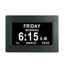 (Black) 7Inch LED Digital Photo Frame Large Font Clock Automatically Adjusts Brightness