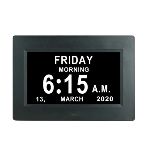 (Black) 7Inch LED Digital Photo Frame Large Font Clock Automatically Adjusts Brightness