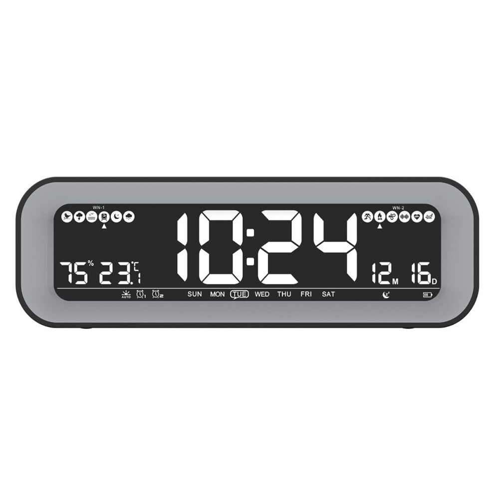 (White, EU Plug) LCD Screen Alarm Clock Electronic Digital Clock Charging Temperature and Humidity Alarm Clock