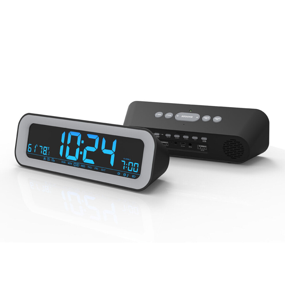 (Blue, EU Plug) LCD Screen Alarm Clock Electronic Digital Clock Charging Temperature and Humidity Alarm Clock