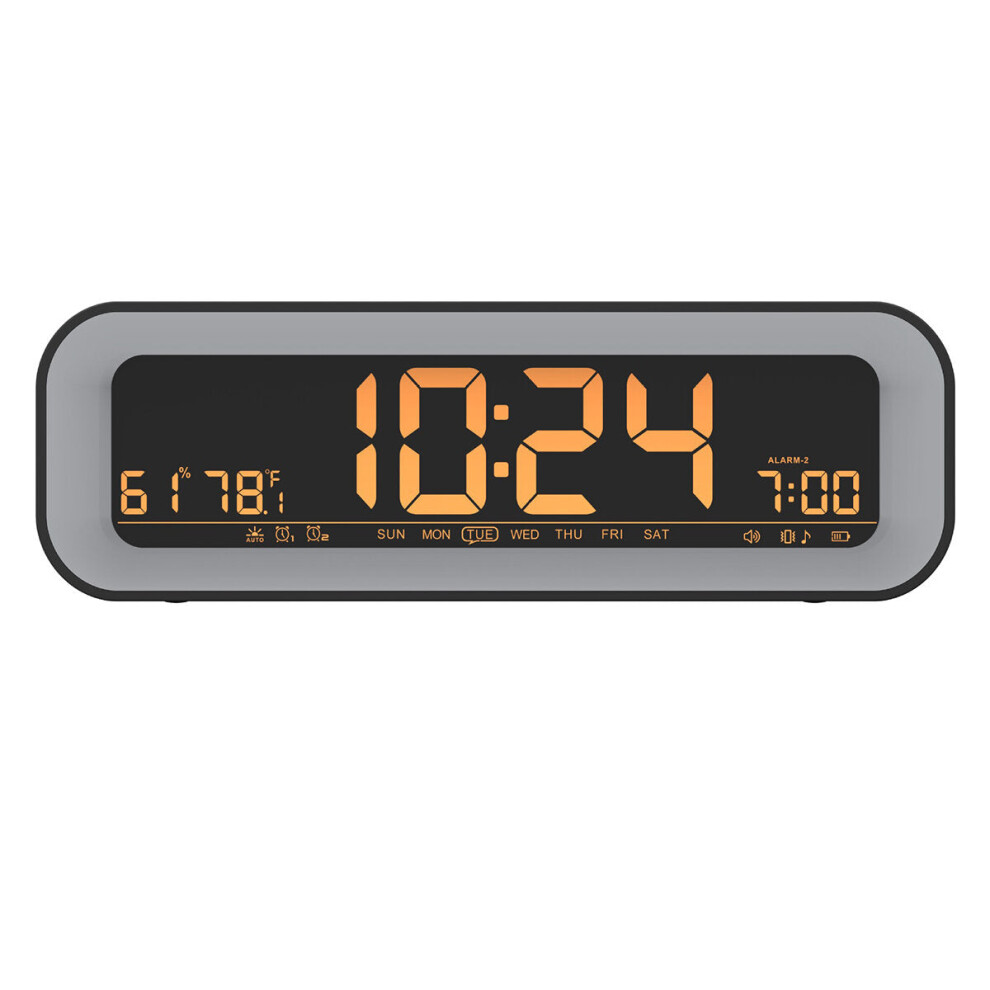 (Orange, EU Plug) LCD Screen Alarm Clock Electronic Digital Clock Charging Temperature and Humidity Alarm Clock